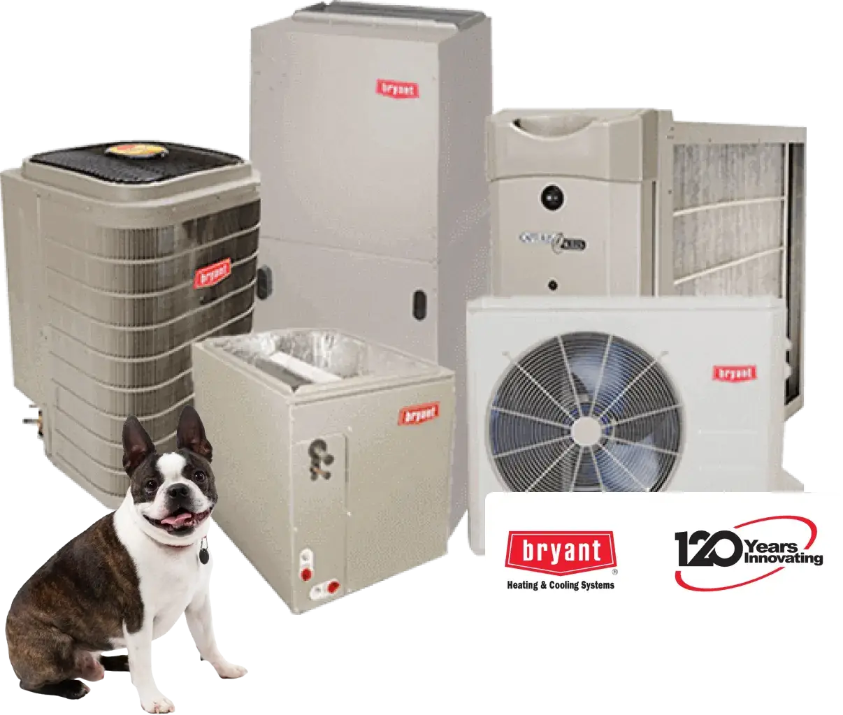Bryant Heating & Cooling Systems equipment lineup with Factory Authorized Dealer branding.